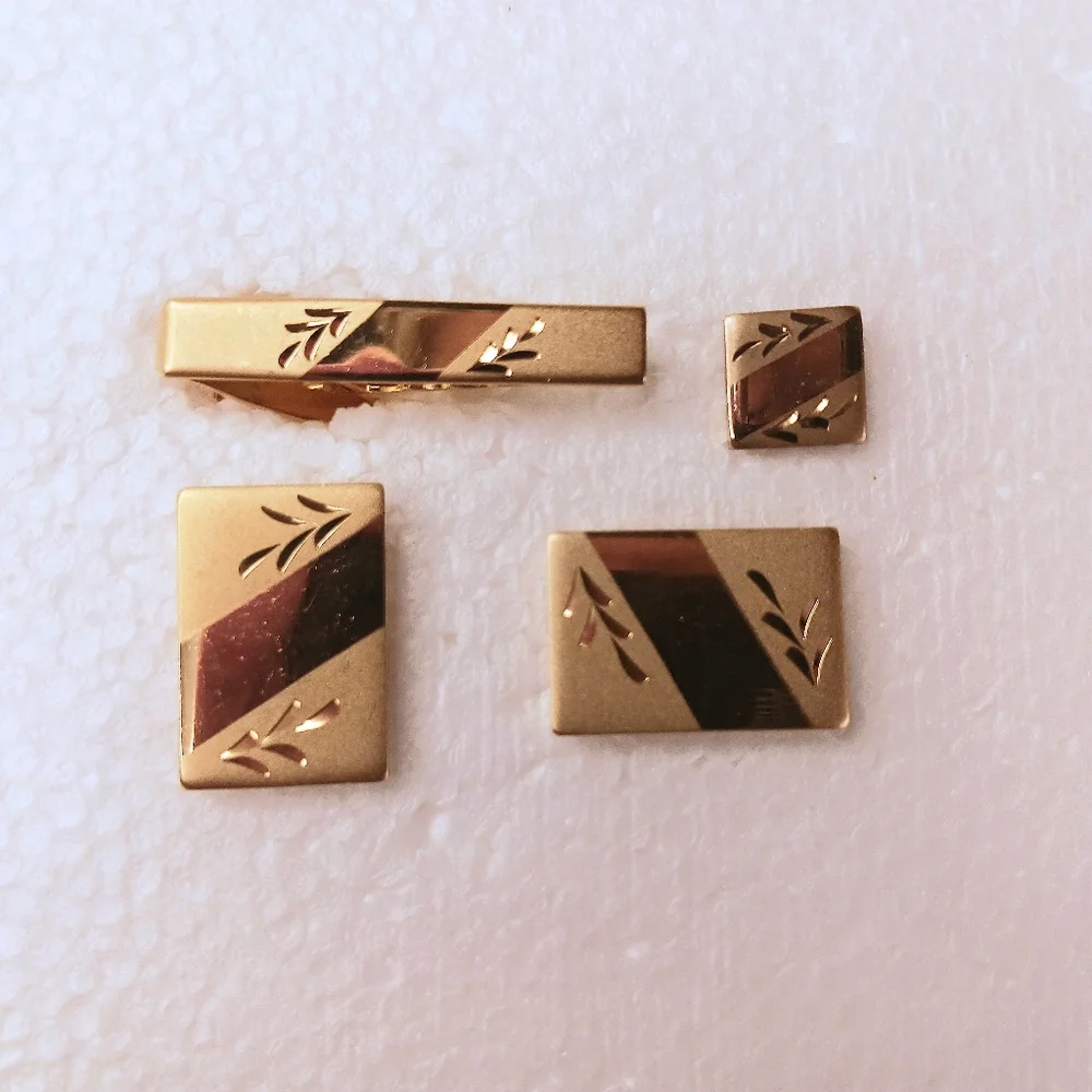 Cufflinks, Cuff Links, Tie Clip Bar, Tie Tack, Quality Mid-Century Gold Tone